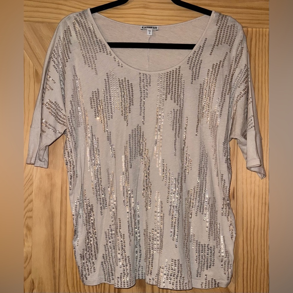 Express Light Beige Sequin Blouse
